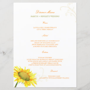 Watercolor Sunflower Country Wedding Menu
