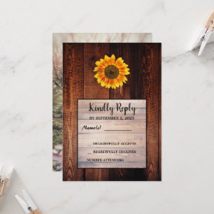 Watercolor sunflower country wedding RSVP photo Invitation