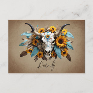 Watercolor sunflower Cow Skull Wedding QR code Enclosure Card