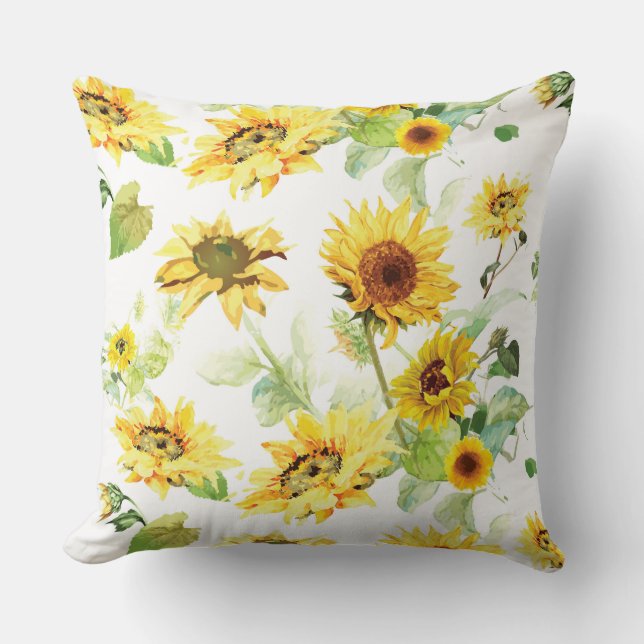 Watercolor Sunflower Cushion (Front)