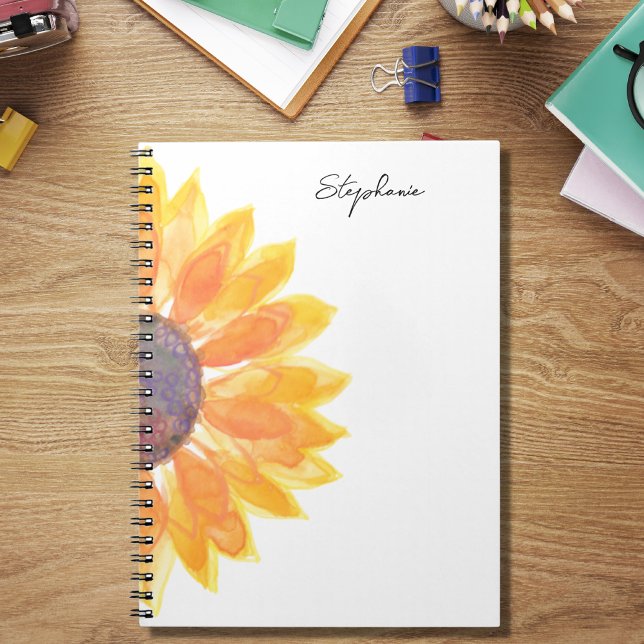 Watercolor Sunflower Custom Name Notebook (Creator Uploaded)
