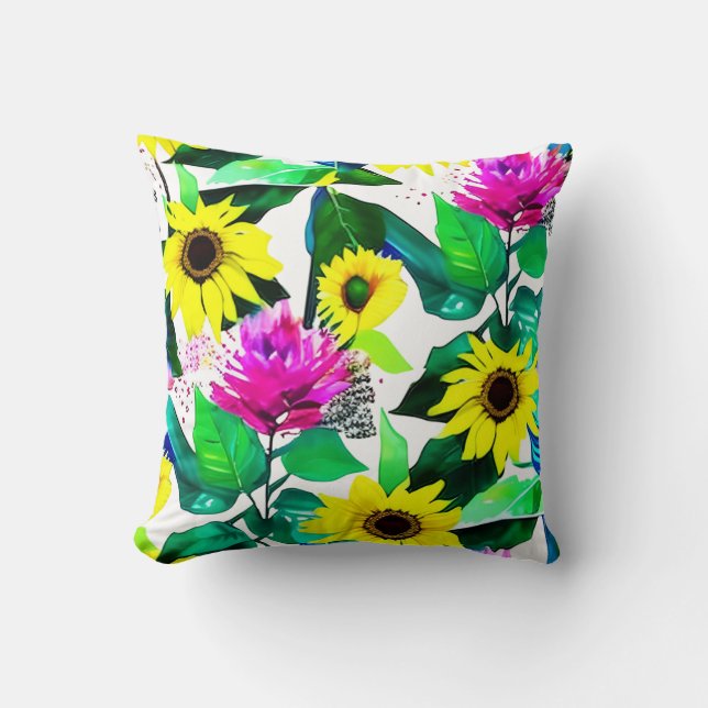 Watercolor Sunflower design Cushion (Front)