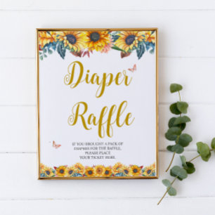 Watercolor Sunflower Diaper  Raffle Sign