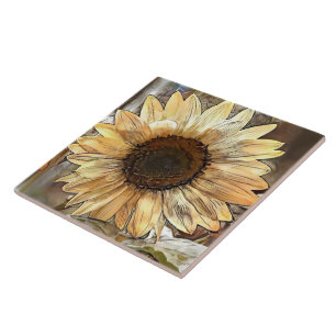 Watercolor Sunflower Elegant Collection Tile