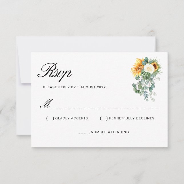 watercolor sunflower eucalyptus floral  RSVP card (Front)