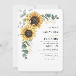 Watercolor Sunflower Eucalyptus Floral Wedding Invitation