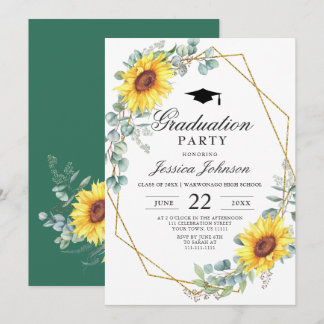 Watercolor Sunflower Eucalyptus  Graduation Party Invitation