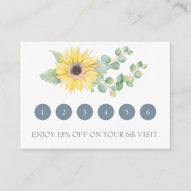 Watercolor Sunflower Eucalyptus Loyalty Card (Front)