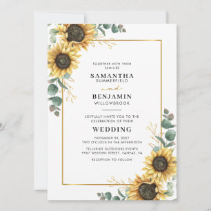 Watercolor Sunflower Eucalyptus Wedding Invitation