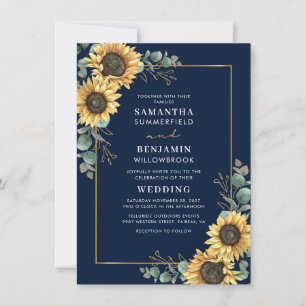 Watercolor Sunflower Eucalyptus Wedding Invitation