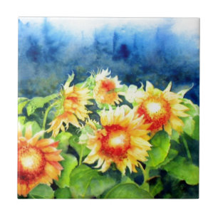 Watercolor Sunflower Fields  Tile