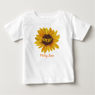 Watercolor Sunflower First Birthday Baby T-Shirt