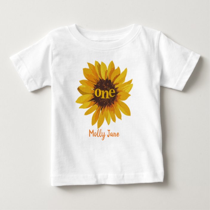 Watercolor Sunflower First Birthday Baby TShirt Zazzle.co.uk