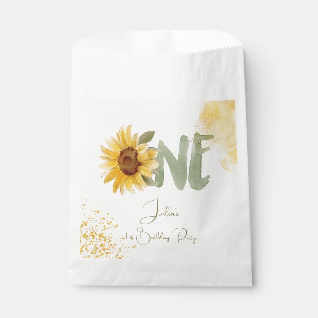 Watercolor sunflower first Birthday Favour Bags (Front)
