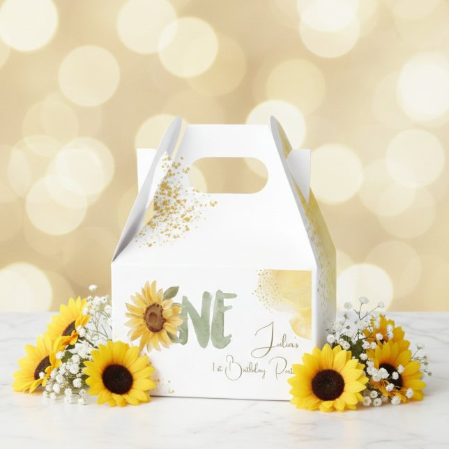 Watercolor sunflower first Birthday Favour Box (Creator Uploaded)