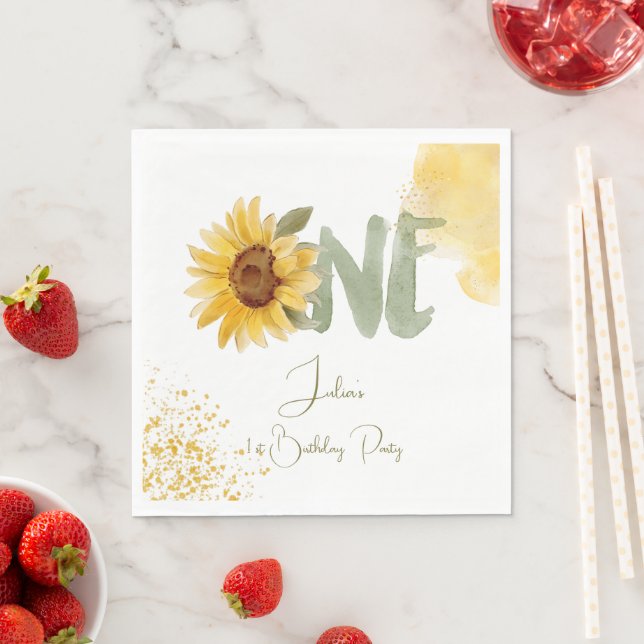 Watercolor sunflower first Birthday Napkin (Insitu)