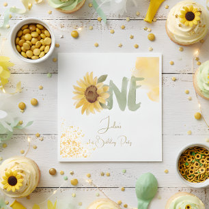 Watercolor sunflower first Birthday Napkin
