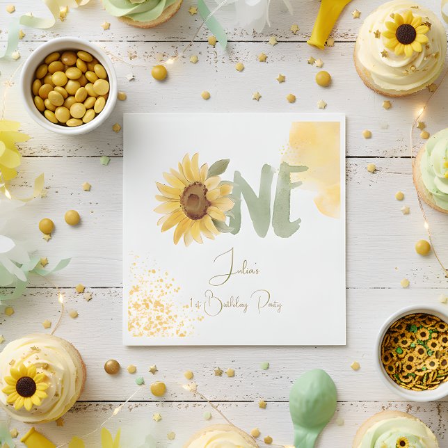 Watercolor sunflower first Birthday Napkin (Creator Uploaded)