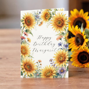 Watercolor Sunflower Floral Birthday Greeting Card