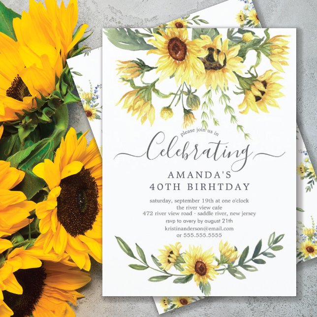 Watercolor Sunflower Floral Birthday Party Invitation (Creator Uploaded)