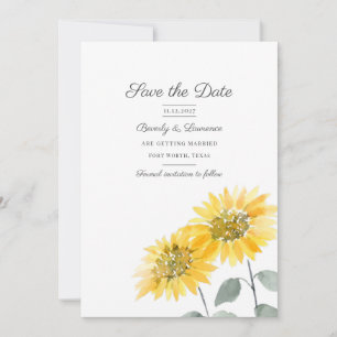 Watercolor Sunflower Floral Botanical Save The Dat Date