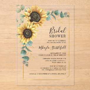 Watercolor Sunflower Floral Bridal Shower Acrylic Invitations
