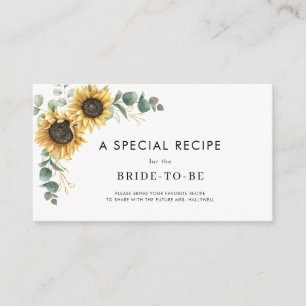 Watercolor Sunflower Floral Bridal Shower Recipe Enclosure Card