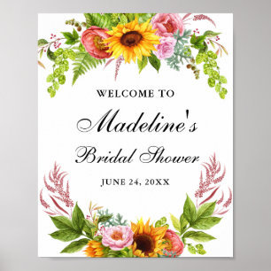 Watercolor Sunflower Floral Bridal Shower Welcome Poster