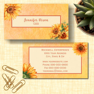 Watercolor Sunflower Floral Business Card