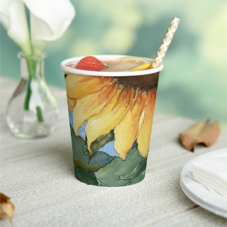 Watercolor Sunflower Floral Farm Garden Paper Cup