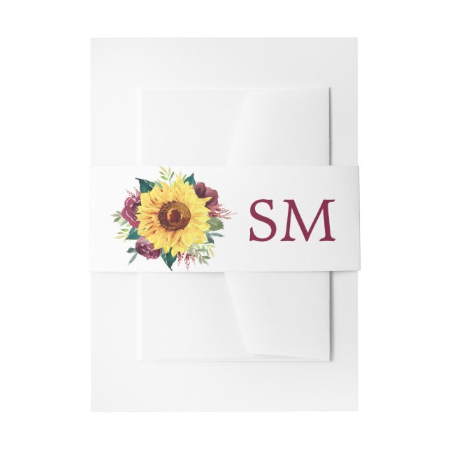 Watercolor Sunflower Floral Monogram Invitation Belly Band (Front Example)