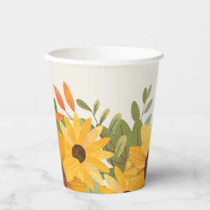 Watercolor Sunflower Floral Paper Cups