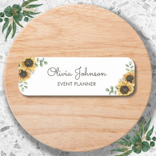 Watercolor Sunflower Floral Personalised Name Tag