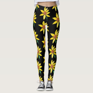 Watercolor Sunflower Floral Vibrant Hand Painted Leggings