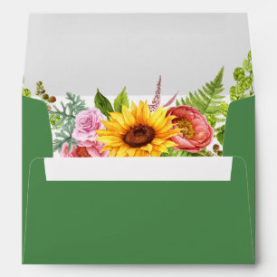 Watercolor Sunflower Floral Wedding Green Envelope