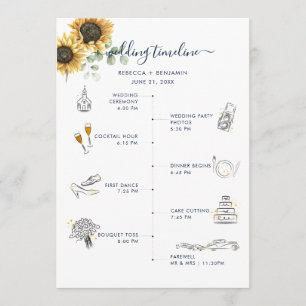 Watercolor Sunflower Floral Wedding Itinerary Programme