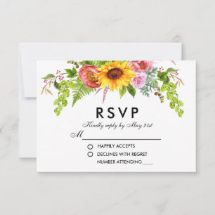 Watercolor Sunflower Floral Wedding RSVP