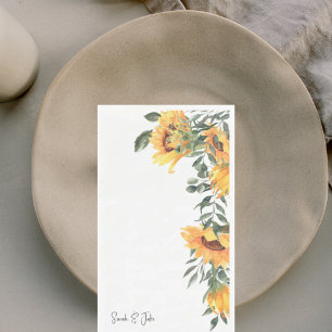 Watercolor Sunflower Floral White Wedding Napkin