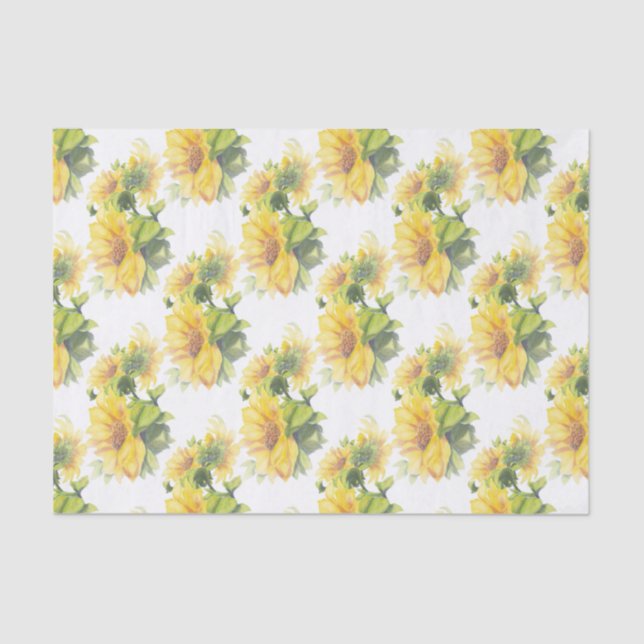 Watercolor Sunflower Flower Design Floral Pattern Tissue Paper (Front)