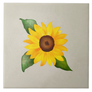 Watercolor Sunflower Flower Yellow Beige Tile