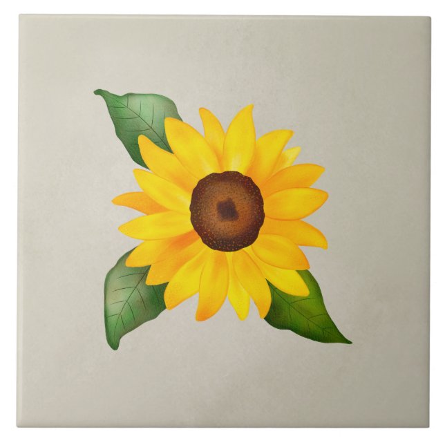 Watercolor Sunflower Flower Yellow Beige Tile (Front)