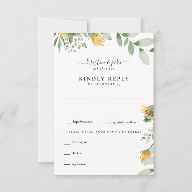 Watercolor Sunflower & Foliage Wedding RSVP (Front)