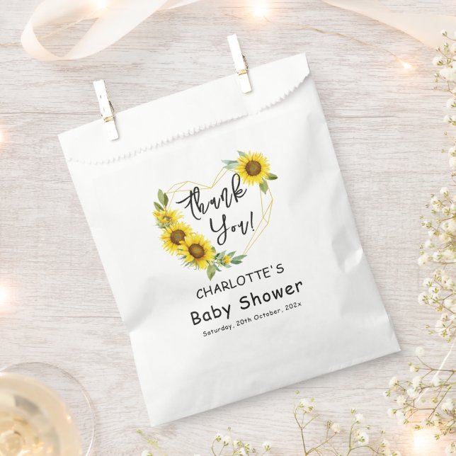 Watercolor Sunflower Frame Baby Shower Favour Bags (Clipped)