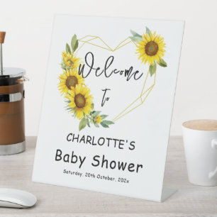 Watercolor Sunflower Frame Baby Shower Welcome Pedestal Sign