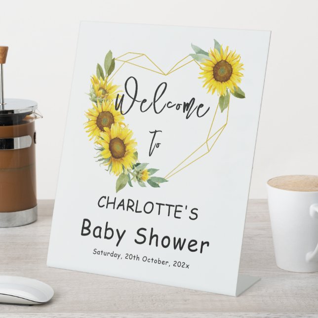 Watercolor Sunflower Frame Baby Shower Welcome Pedestal Sign (In SItu)