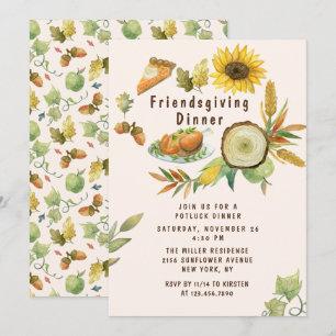 Watercolor Sunflower Friendsgiving Feast Invitation