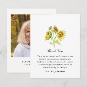 Watercolor Sunflower Funeral Photo Thank you 
