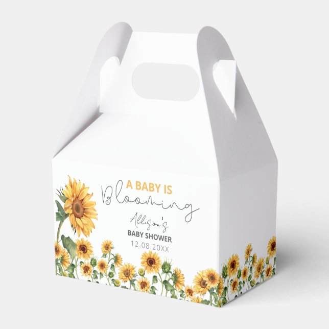 Watercolor Sunflower Garden Floral Baby Shower Favour Box (Front Side)