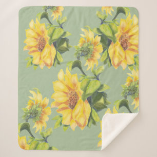 Watercolor Sunflower Garden Flower Floral Sherpa Blanket