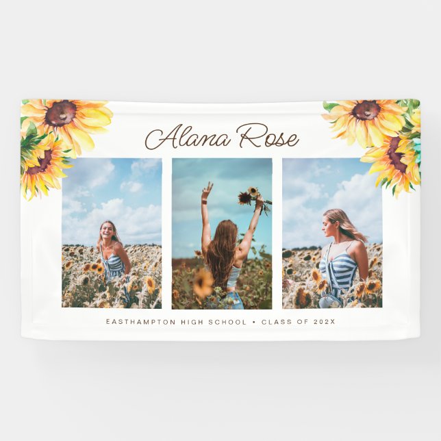 Watercolor Sunflower Graduation Banner (Horizontal)